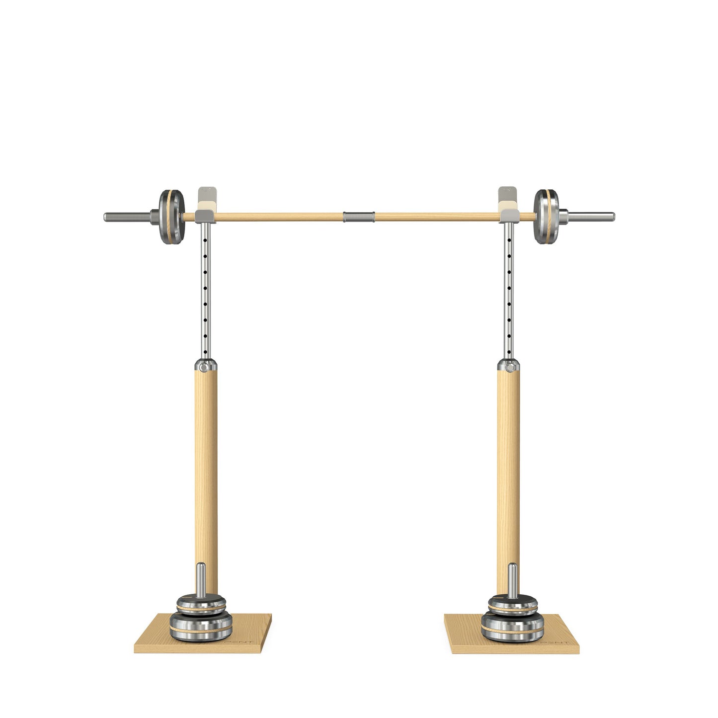 PLuxury gym equipment, premium bench press rack and barbell made with stainless steel and natural ash wood. PENT. BYSTRA - Luxury Bench Press Set