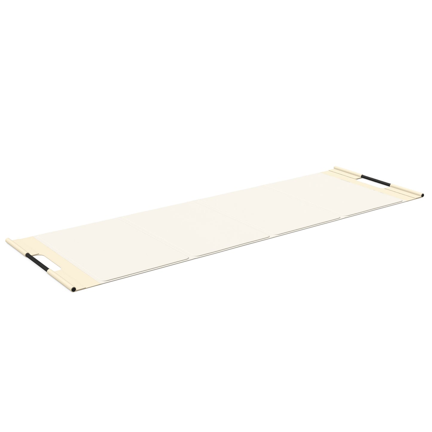 Luxurious fitness equipment, premium exercise mat handcrafted with natural wood and genuine Italian leather, customize in white base leather, beige accent leather and black ash wood. PENT. MATA