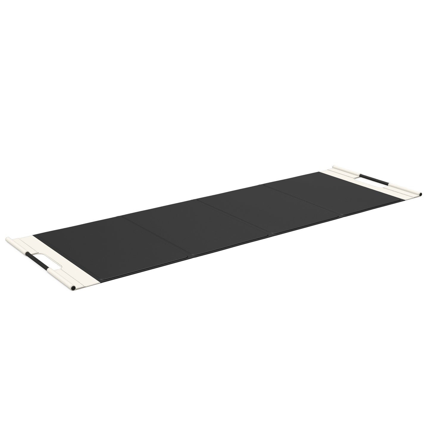 Luxurious fitness equipment, premium exercise mat handcrafted with natural wood and genuine Italian leather, customize in black base leather, white accent leather and black ash wood. PENT. MATA