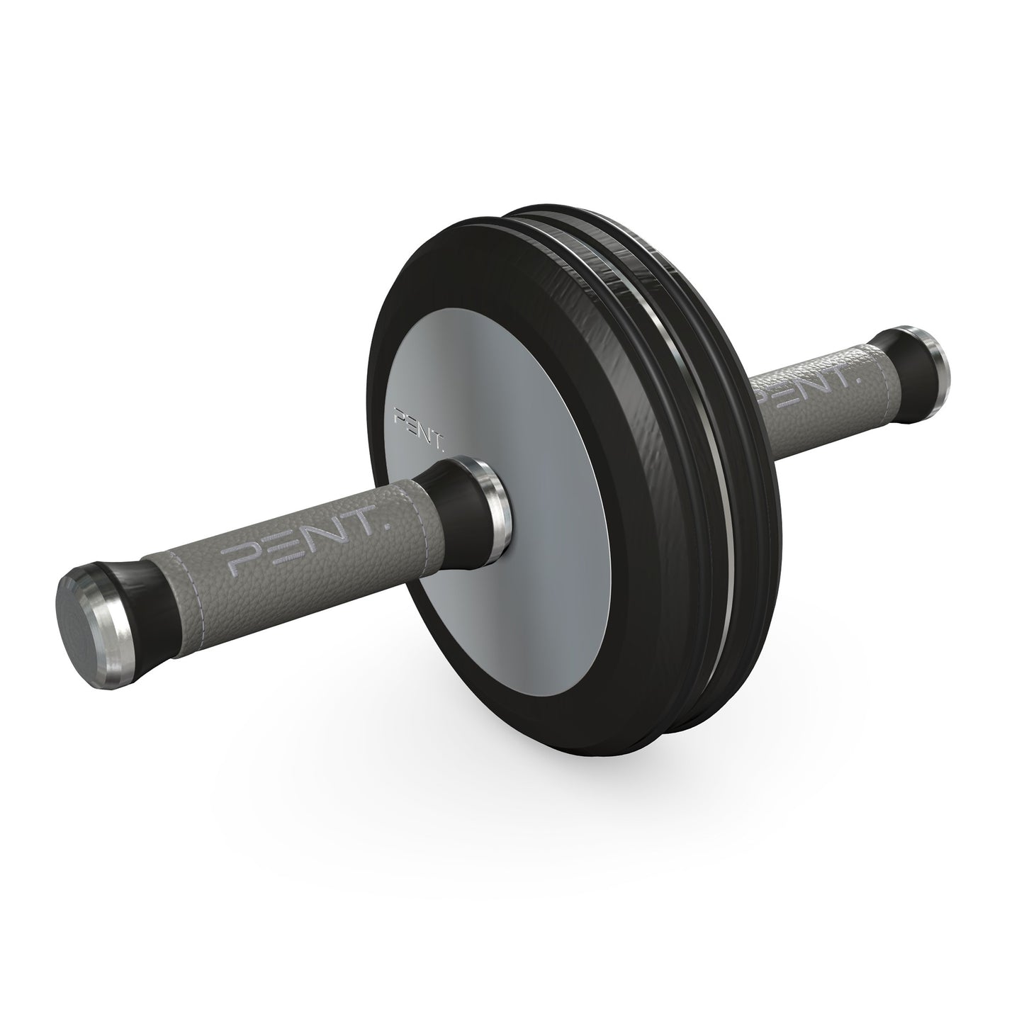 A luxurious home gym equipment, wooden ab roller with black ash wood, premium steel and genuine leather in grey colour, designed for core workouts. PENT. TWISTA- Luxury Ab Roller