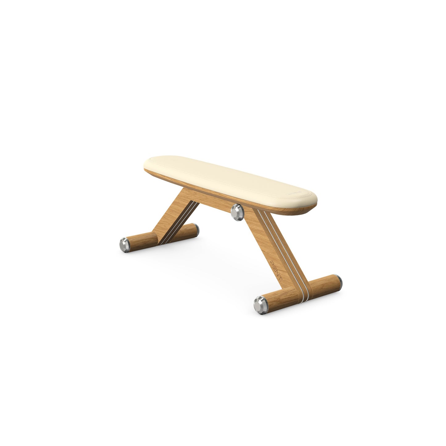 Luxury home gym equipment, exercise bench handcrafted with stainless steel, premium Italian beige leather and natural oak wood. PENT. BANKA - Luxury Exercise Bench
