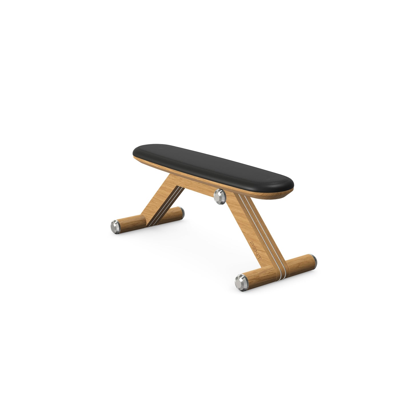 Luxury home gym equipment, exercise bench handcrafted with stainless steel, premium Italian black leather and natural oak wood. PENT. BANKA - Luxury Exercise Bench