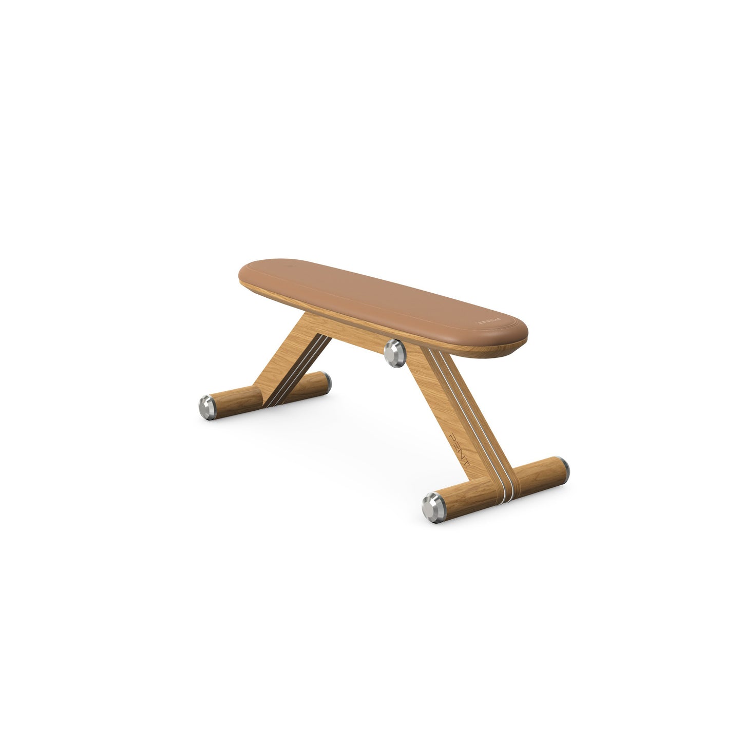 Luxury home gym equipment, exercise bench handcrafted with stainless steel, premium Italian brown leather and natural oak wood. PENT. BANKA - Luxury Exercise Bench