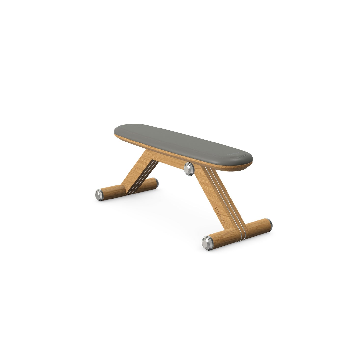 Luxury home gym equipment, exercise bench handcrafted with stainless steel, premium Italian grey leather and natural oak wood. PENT. BANKA - Luxury Exercise Bench