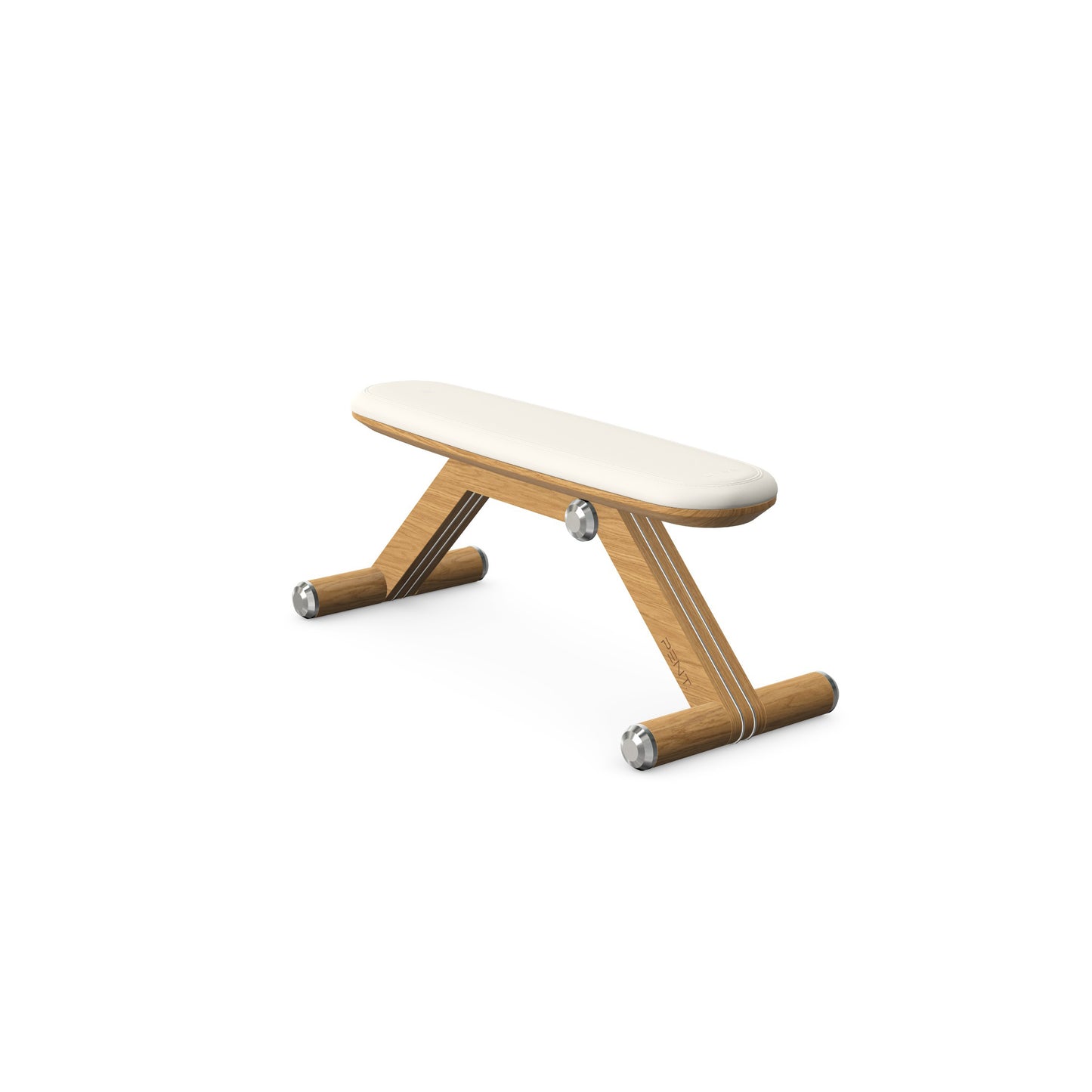 Luxury home gym equipment, exercise bench handcrafted with stainless steel, premium Italian white leather and natural oak wood. PENT. BANKA - Luxury Exercise Bench
