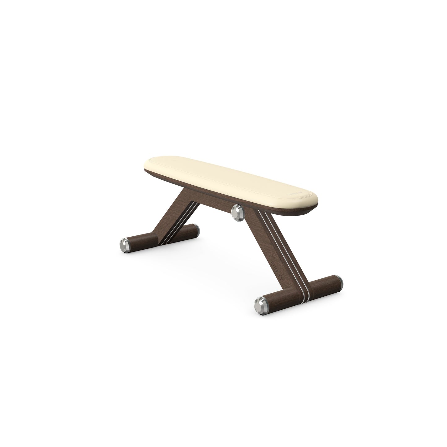 Luxury home gym equipment, exercise bench handcrafted with stainless steel, premium Italian beige leather and natural dark walnut wood. PENT. BANKA - Luxury Exercise Bench