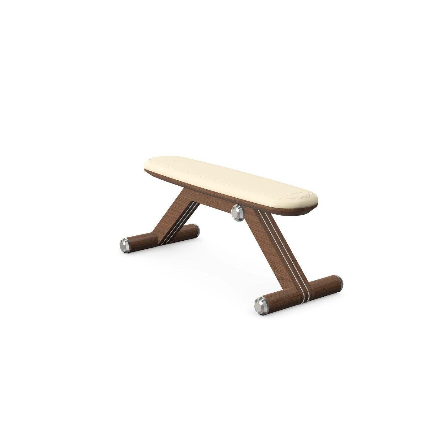 Luxury home gym equipment, exercise bench handcrafted with stainless steel, premium Italian beige leather and natural walnut wood. PENT. BANKA - Luxury Exercise Bench
