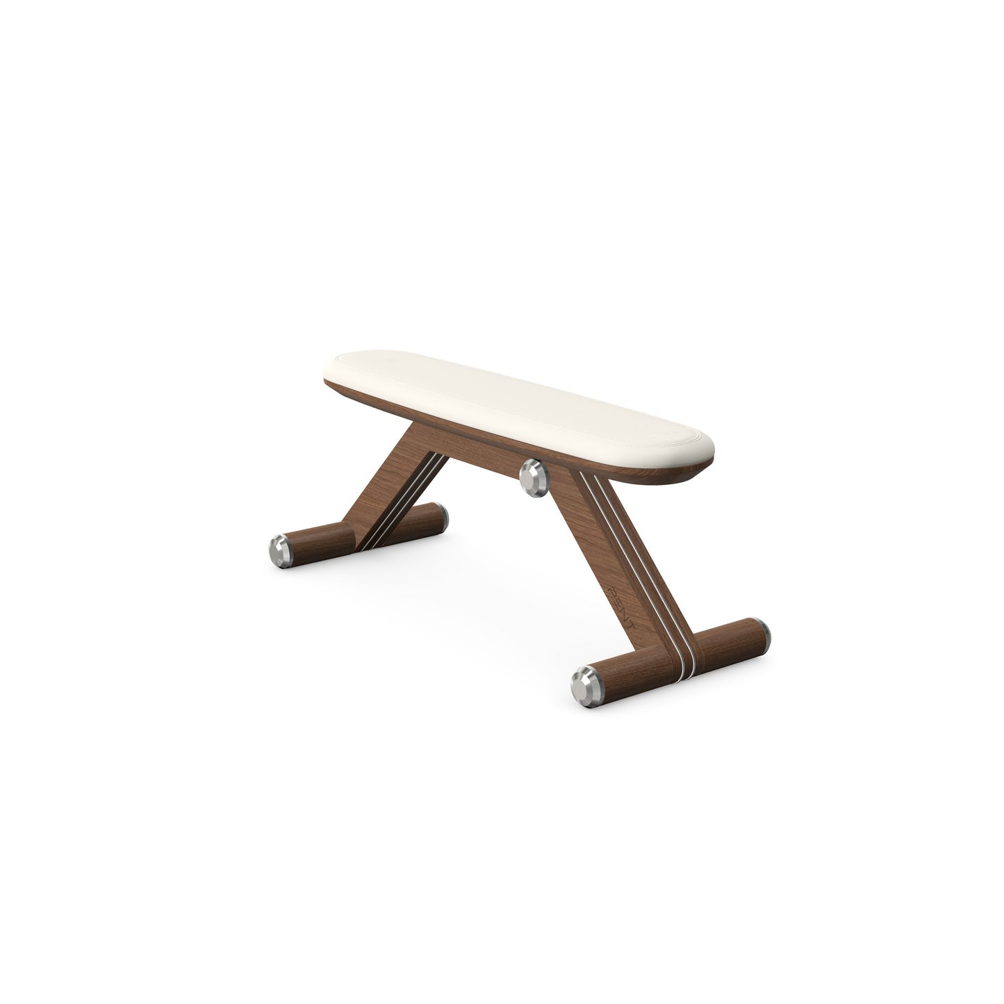 Luxury home gym equipment, exercise bench handcrafted with stainless steel, premium Italian white leather and natural walnut wood. PENT. BANKA - Luxury Exercise Bench