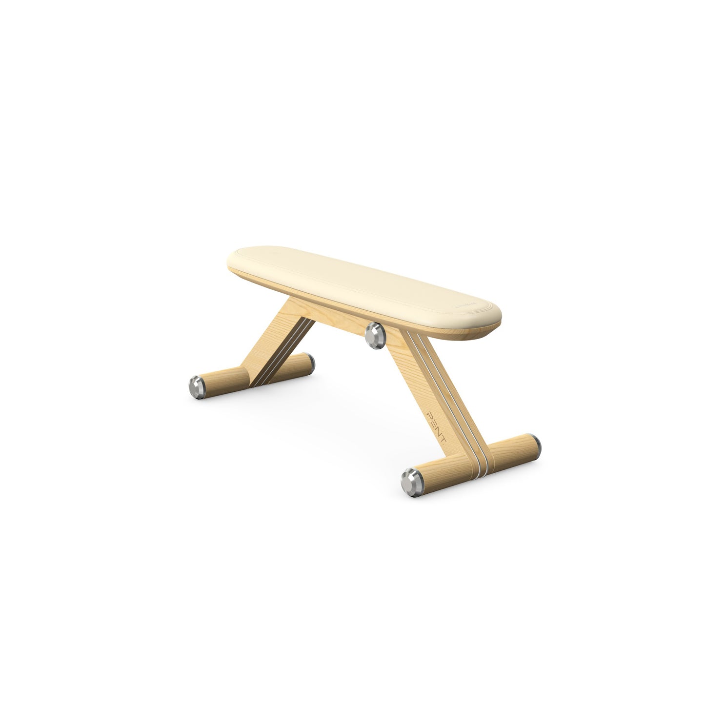 Luxury home gym equipment, exercise bench handcrafted with stainless steel, premium Italian beige leather and natural ash wood. PENT. BANKA - Luxury Exercise Bench