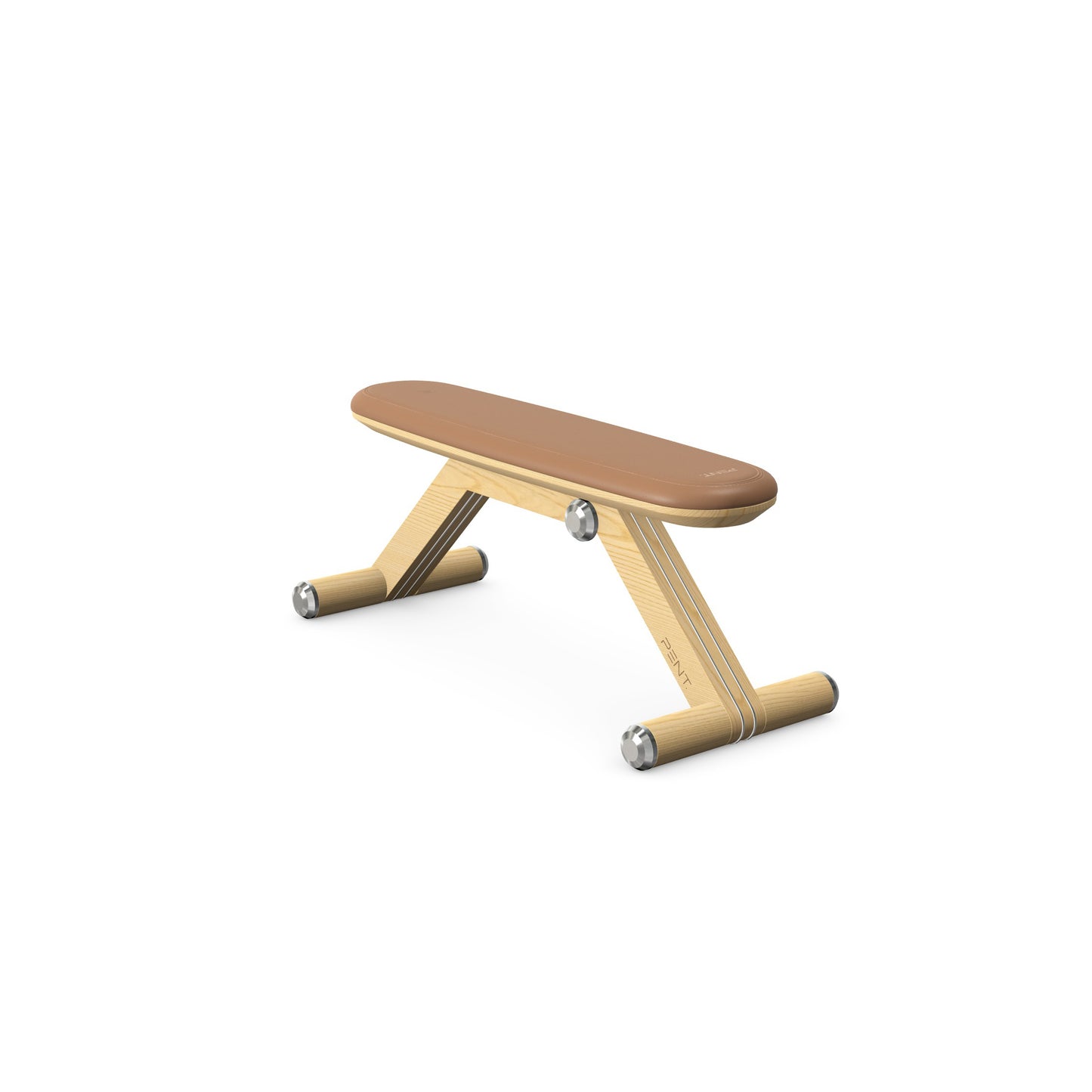 Luxury home gym equipment, exercise bench handcrafted with stainless steel, premium Italian brown leather and natural ash wood. PENT. BANKA - Luxury Exercise Bench