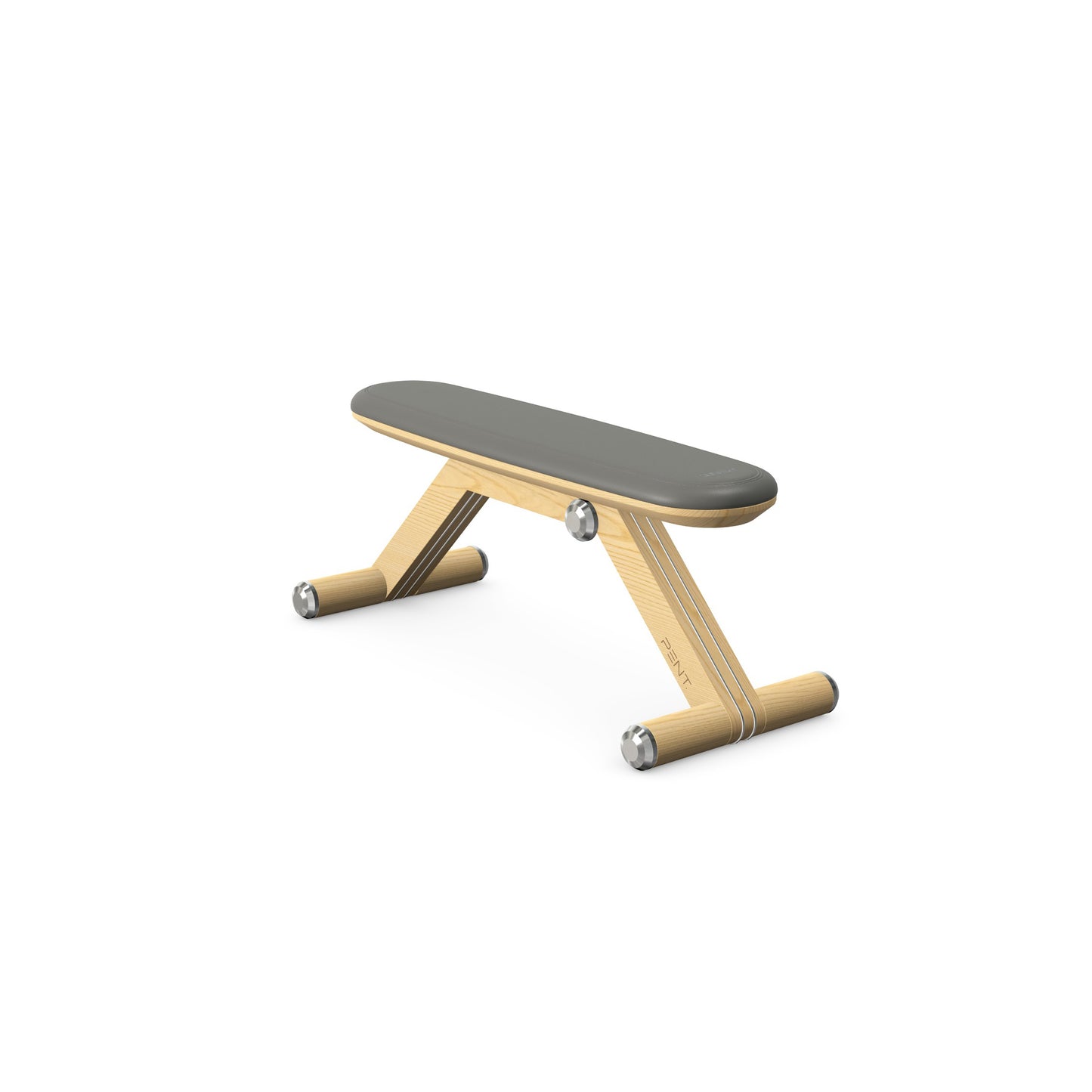Luxury home gym equipment, exercise bench handcrafted with stainless steel, premium Italian grey leather and natural ash wood. PENT. BANKA - Luxury Exercise Bench
