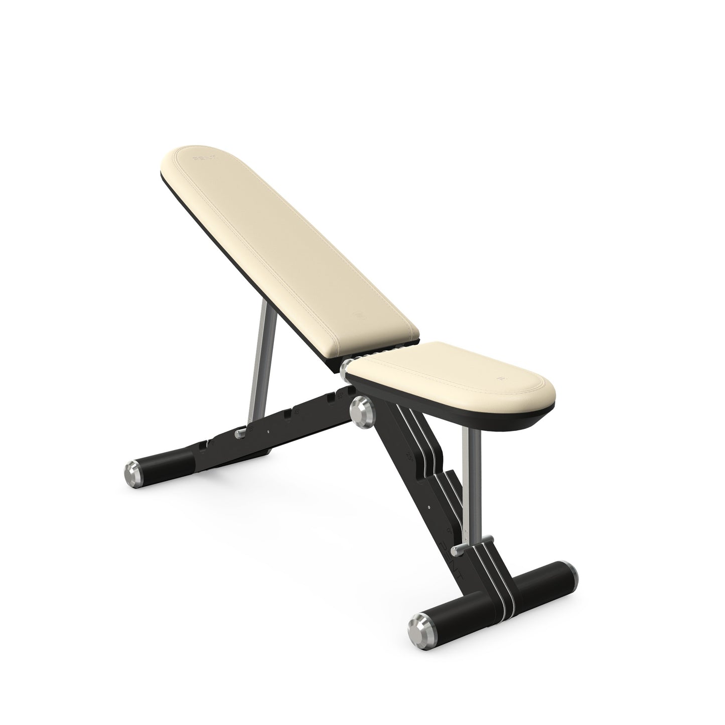 Luxury home gym equipment, adjustable exercise bench handcrafted with stainless steel, premium Italian beige leather and natural black ash wood. PENT. BANKA - Luxury Exercise Bench