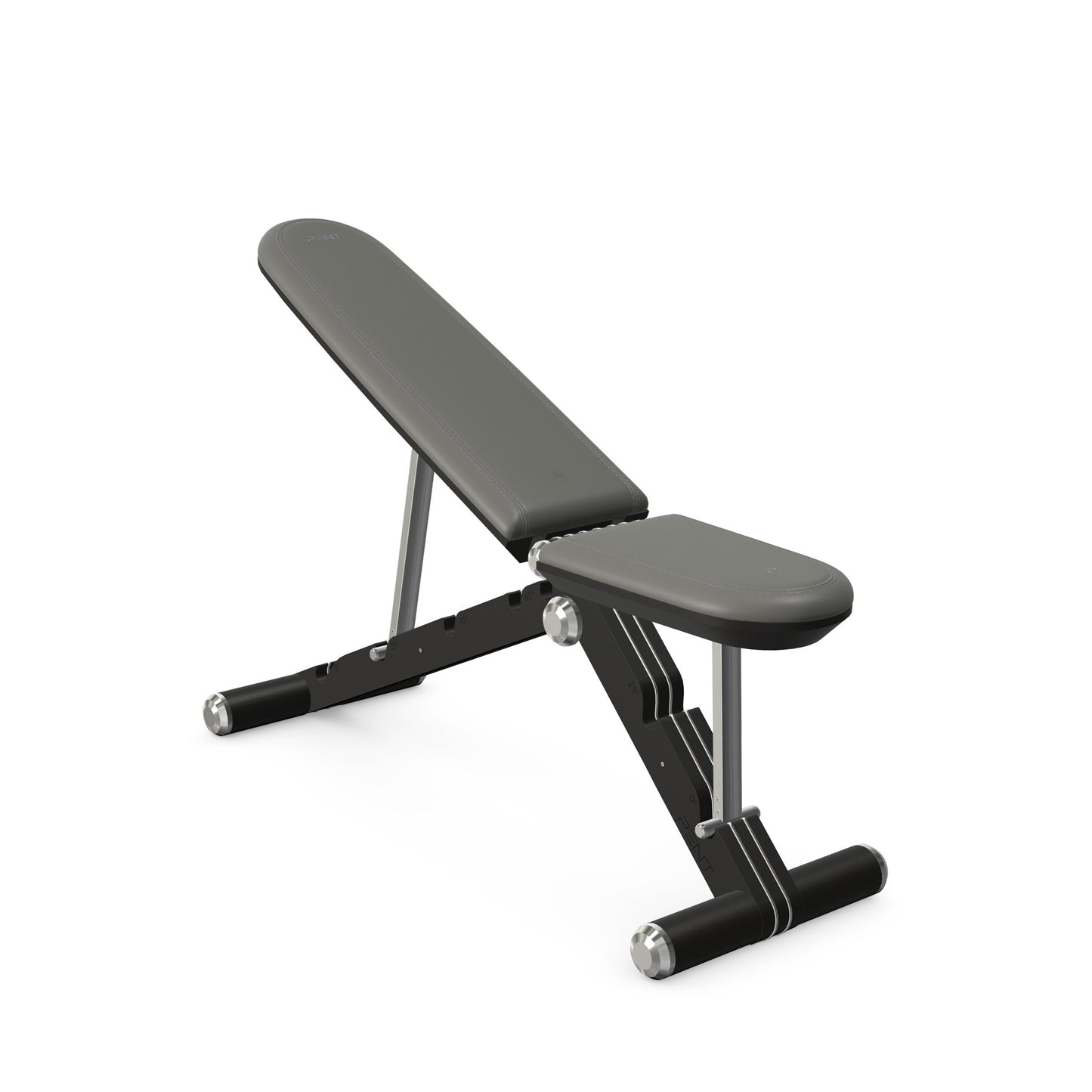 Luxury home gym equipment, adjustable exercise bench handcrafted with stainless steel, premium Italian grey leather and natural black ash wood. PENT. BANKA - Luxury Exercise Bench