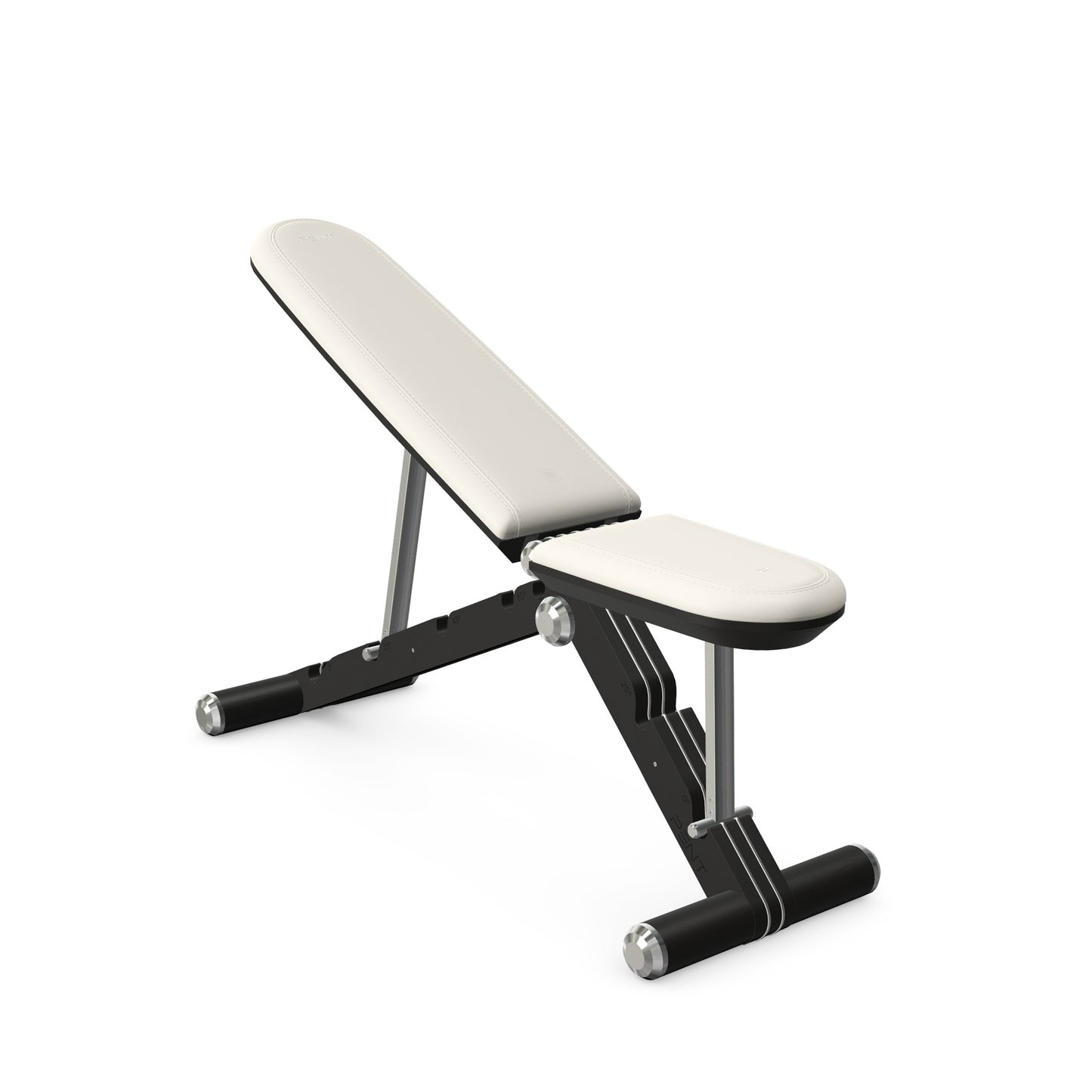 Luxury home gym equipment, adjustable exercise bench handcrafted with stainless steel, premium Italian white leather and natural black ash wood. PENT. BANKA - Luxury Exercise Bench