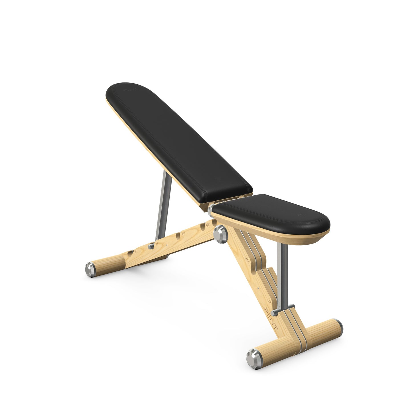 Luxury home gym equipment, adjustable exercise bench handcrafted with stainless steel, premium Italian black leather and natural ash wood. PENT. BANKA - Luxury Exercise Bench