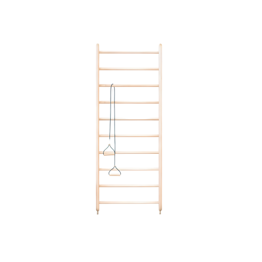 Kenko Wall Bar in maple wood with ten rungs, front view.