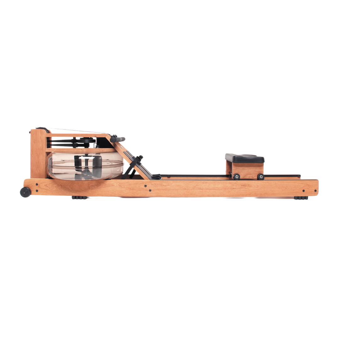 A luxurious home gym equipment, rowing machine with water resistance, made with high quality wood in cherry wood finish. NOHRD Water Rower S4 - Rowing Machine