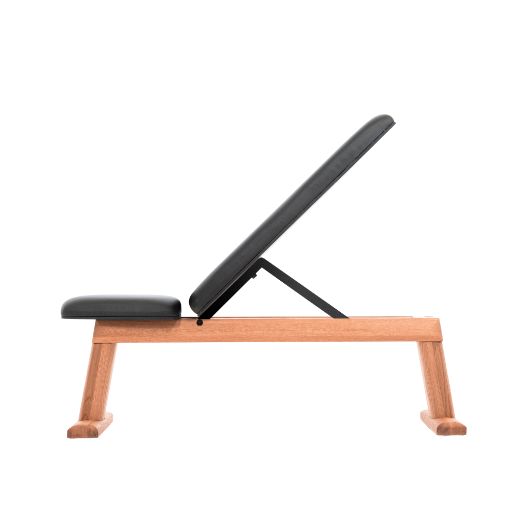A luxury home gym equipment, weight bench crafted with solid cherry wood and premium leather. NOHRD WeightBench - Adjustable Exercise Bench
