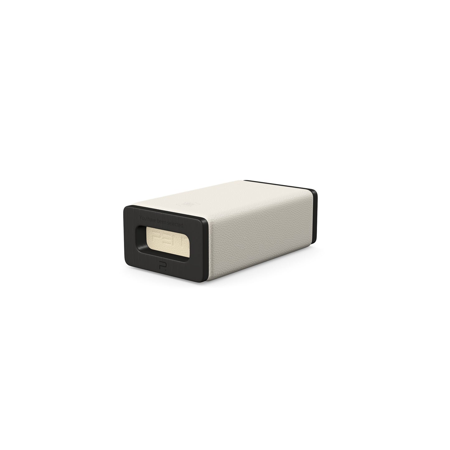 Luxury yoga equipment, handmade with natural wood and premium Italian leather, customize in white base leather, beige accent leather color and black ash wood. PENT. KOHA - Luxury Yoga Block