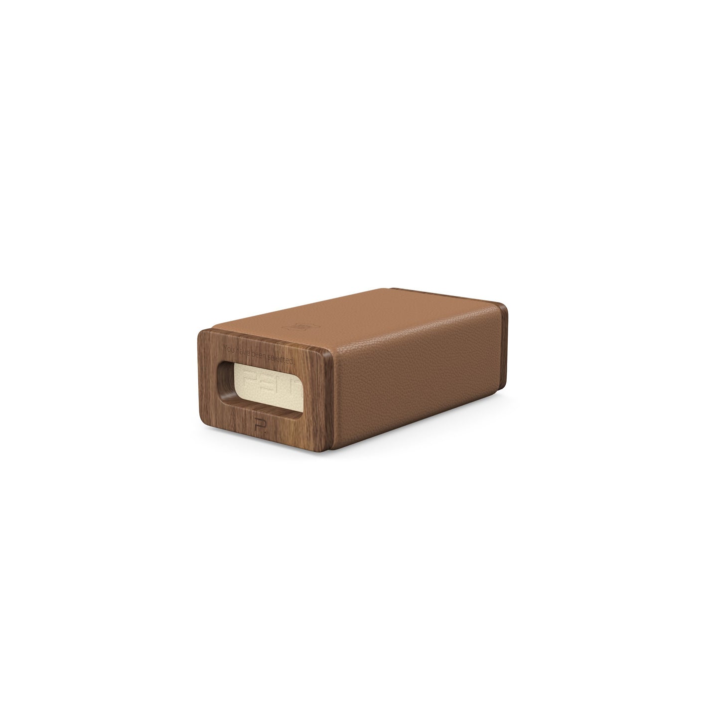 Luxury yoga equipment, handmade with natural wood and premium Italian leather, customize in brown base leather, beige accent leather color and natural walnut wood. PENT. KOHA - Luxury Yoga Block