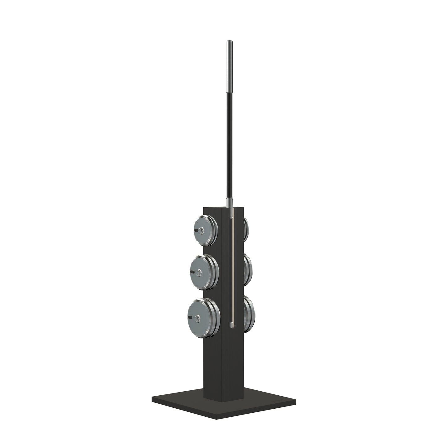 Luxury gym equipment, handmade barbell, weight plates and wooden stand with stainless steel and natural black ash wood. PENT. LESNA - Luxury Barbell Set