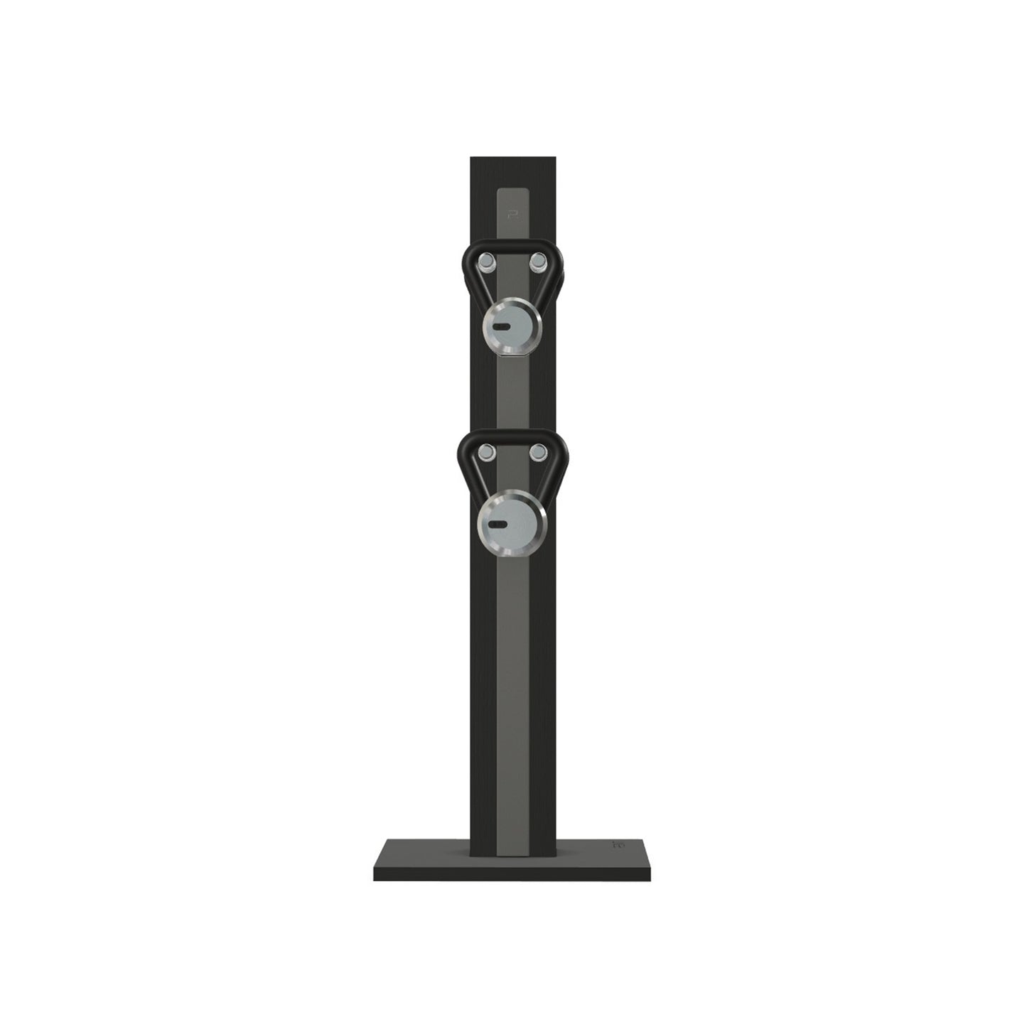 Luxury fitness equipment, 4 luxury kettlebells on vertical wooden stand, handcrafted with stainless steel, premium Italian grey leather and black ash wood. PENT. LOVA Set