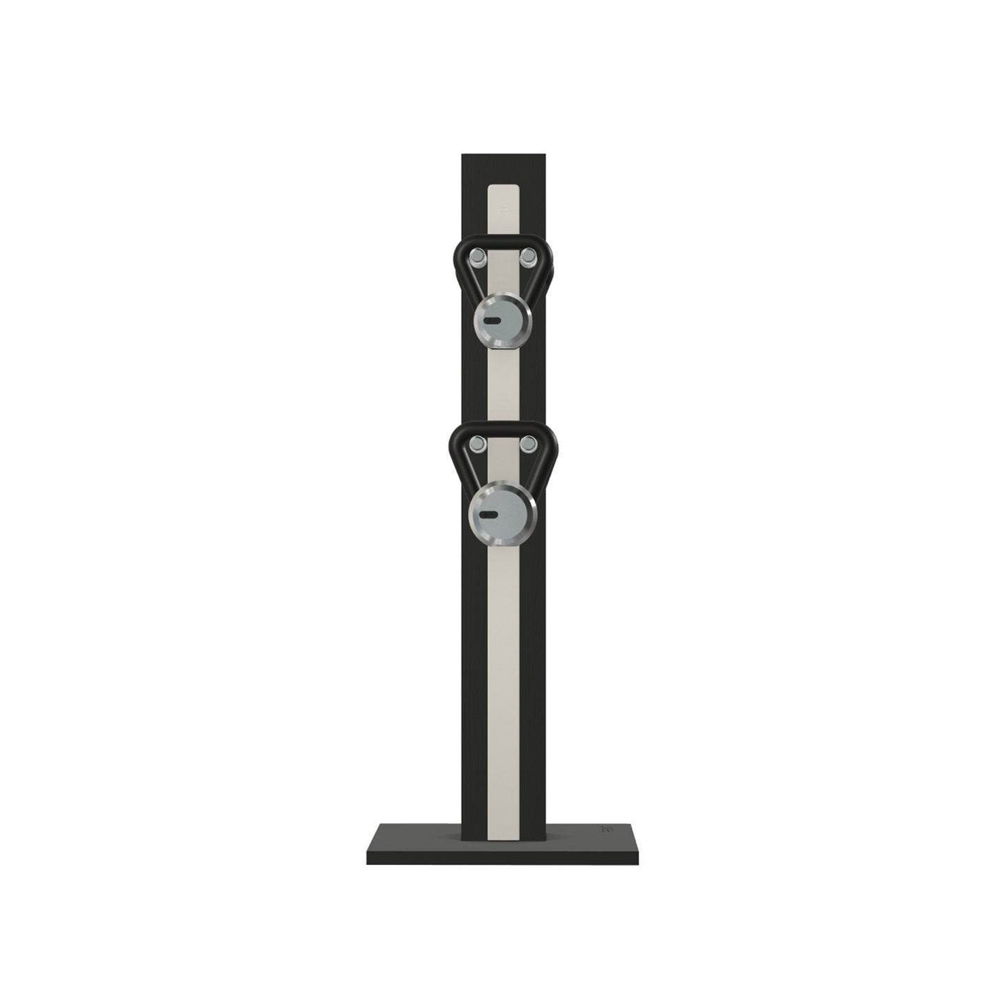 Luxury fitness equipment, 4 luxury kettlebells on vertical wooden stand, handcrafted with stainless steel, premium Italian white leather and black ash wood. PENT. LOVA Set