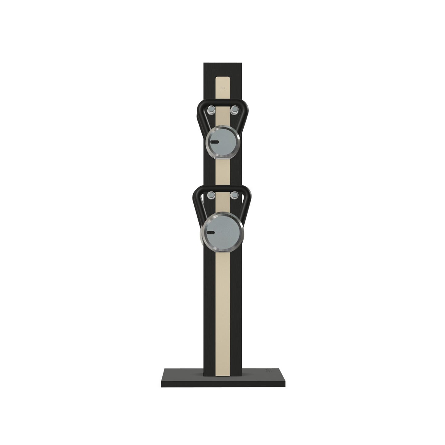Luxury fitness equipment, 4 luxury kettlebells on vertical wooden stand, handcrafted with stainless steel, premium Italian beige leather and black ash wood. PENT. LOVA Set (2)