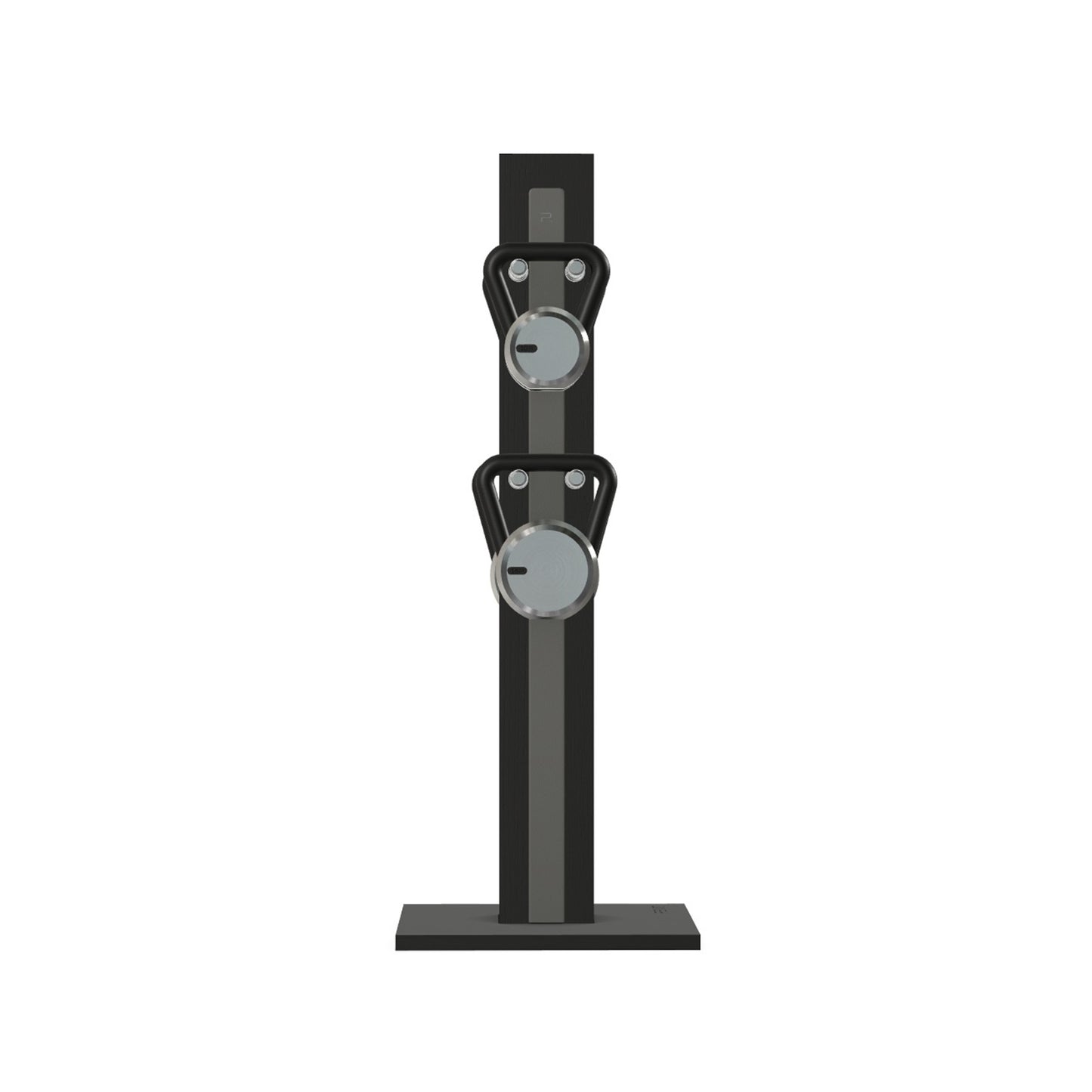 Luxury fitness equipment, 4 luxury kettlebells on vertical wooden stand, handcrafted with stainless steel, premium Italian grey leather and black ash wood. PENT. LOVA Set (2)
