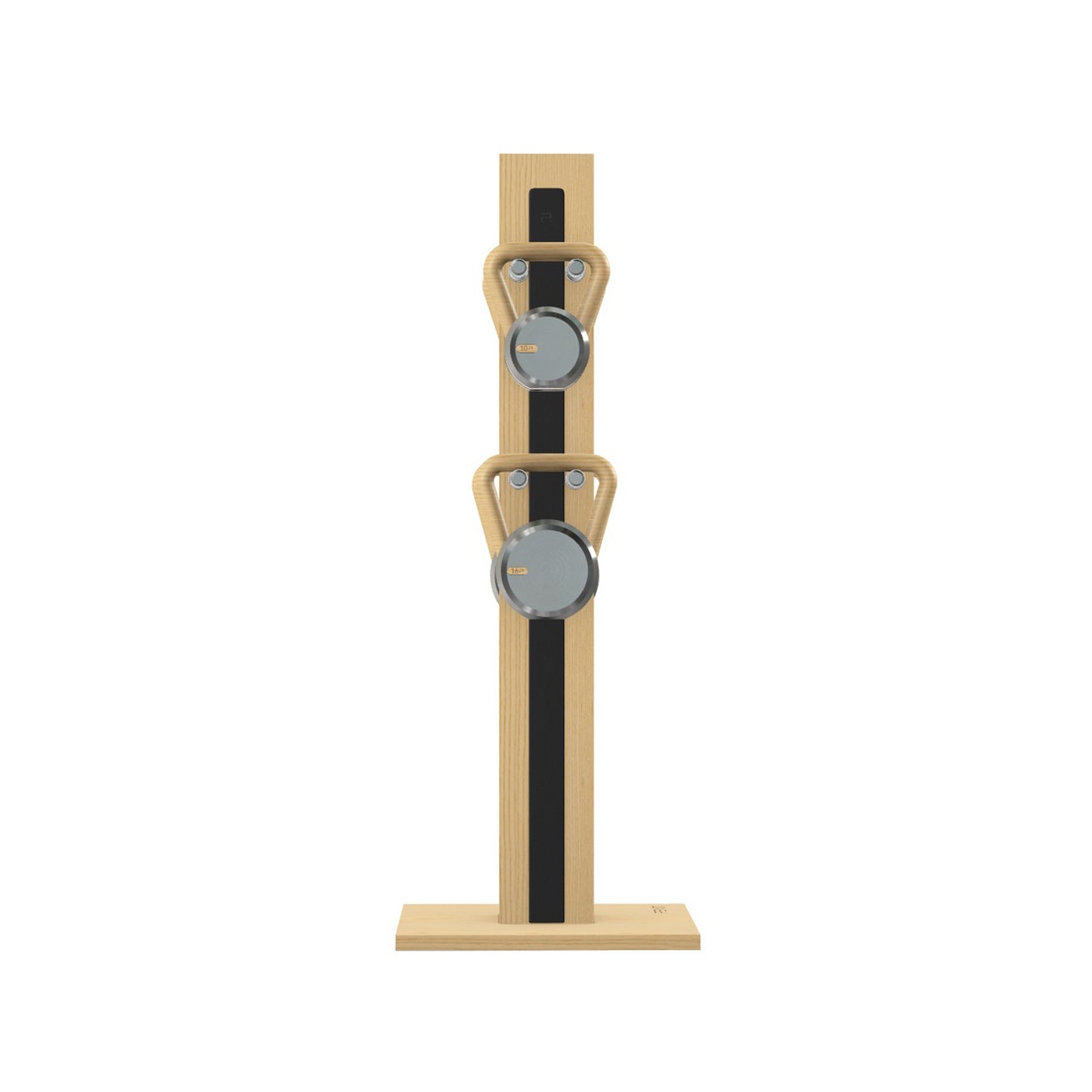 Luxury fitness equipment, 4 luxury kettlebells on vertical wooden stand, handcrafted with stainless steel, premium Italian black leather and natural ash wood. PENT. LOVA Set (2)