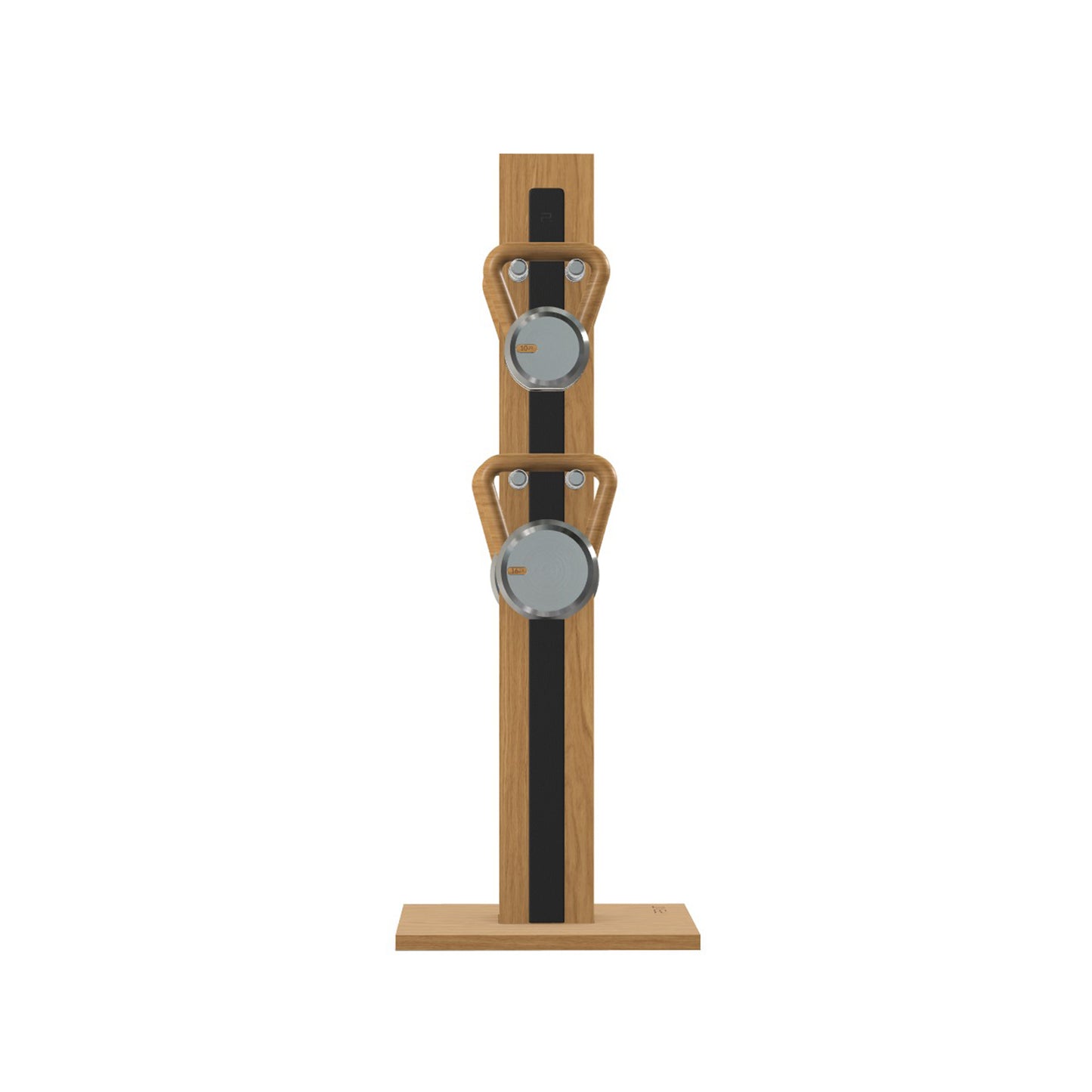 Luxury fitness equipment, 4 luxury kettlebells on vertical wooden stand, handcrafted with stainless steel, premium Italian black leather and oak wood. PENT. LOVA Set (2)