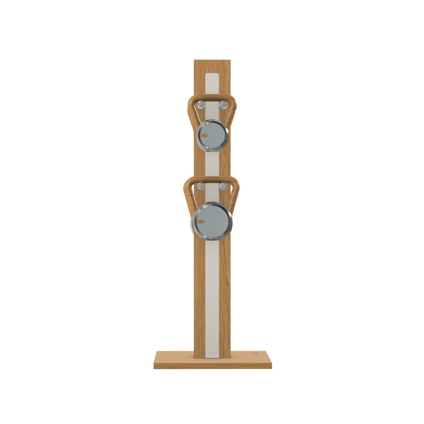 Luxury fitness equipment, 4 luxury kettlebells on vertical wooden stand, handcrafted with stainless steel, premium Italian white leather and oak wood. PENT. LOVA Set (2)