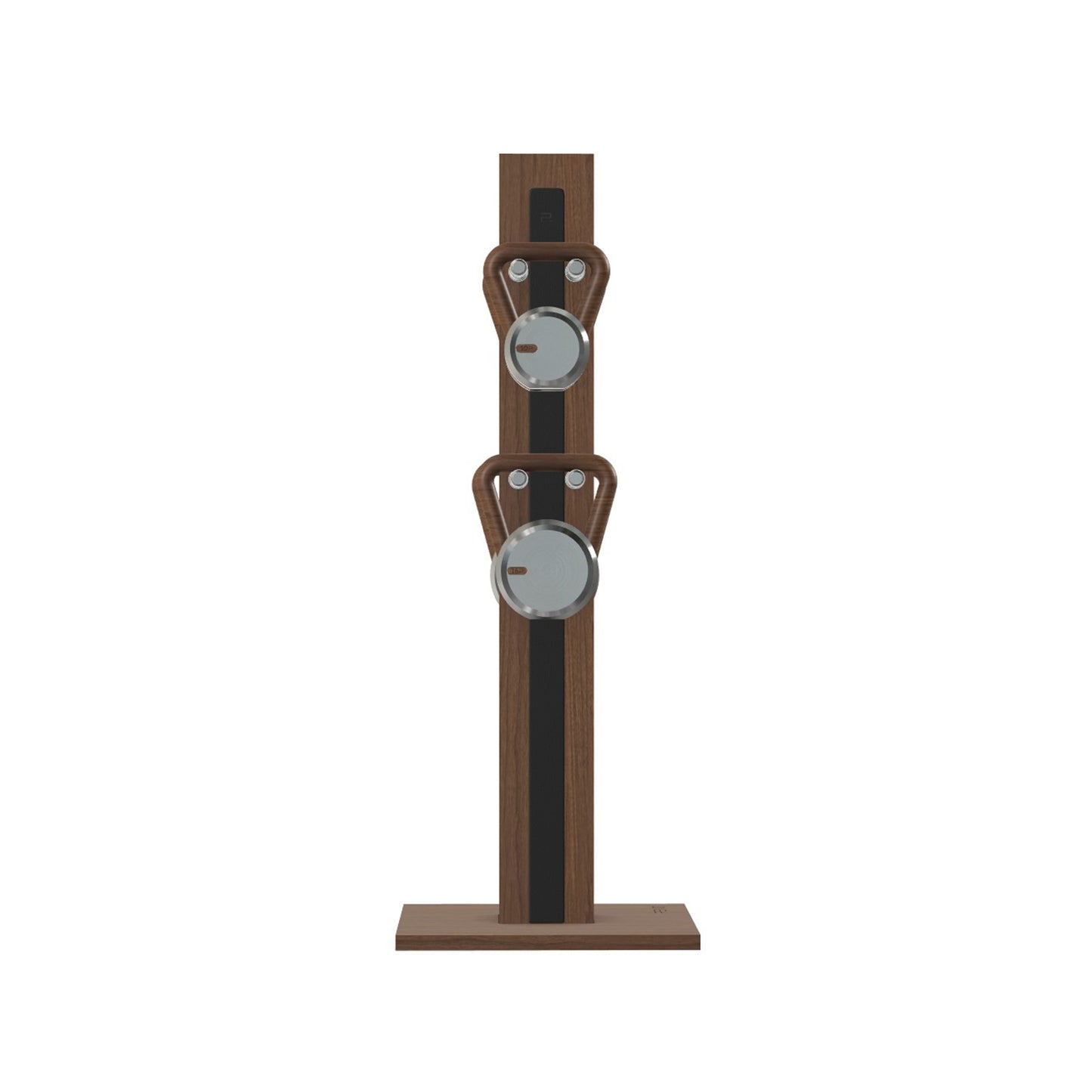 Luxury fitness equipment, 4 luxury kettlebells on vertical wooden stand, handcrafted with stainless steel, premium Italian black leather and natural walnut wood. PENT. LOVA Set (2)