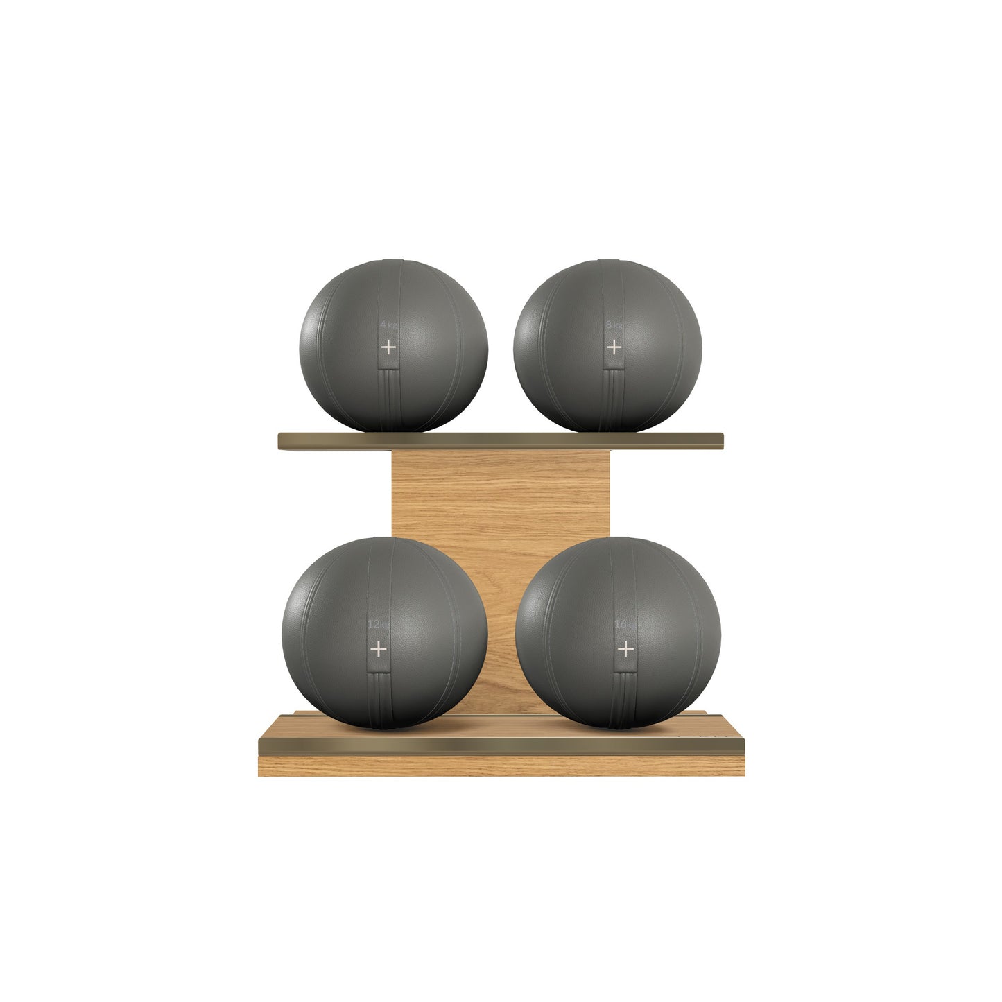 PENT. MOXA Light - in Gold - Set of 4 Medicine Balls on Horizontal Wooden Stand - 4, 8, 12, 16 KG