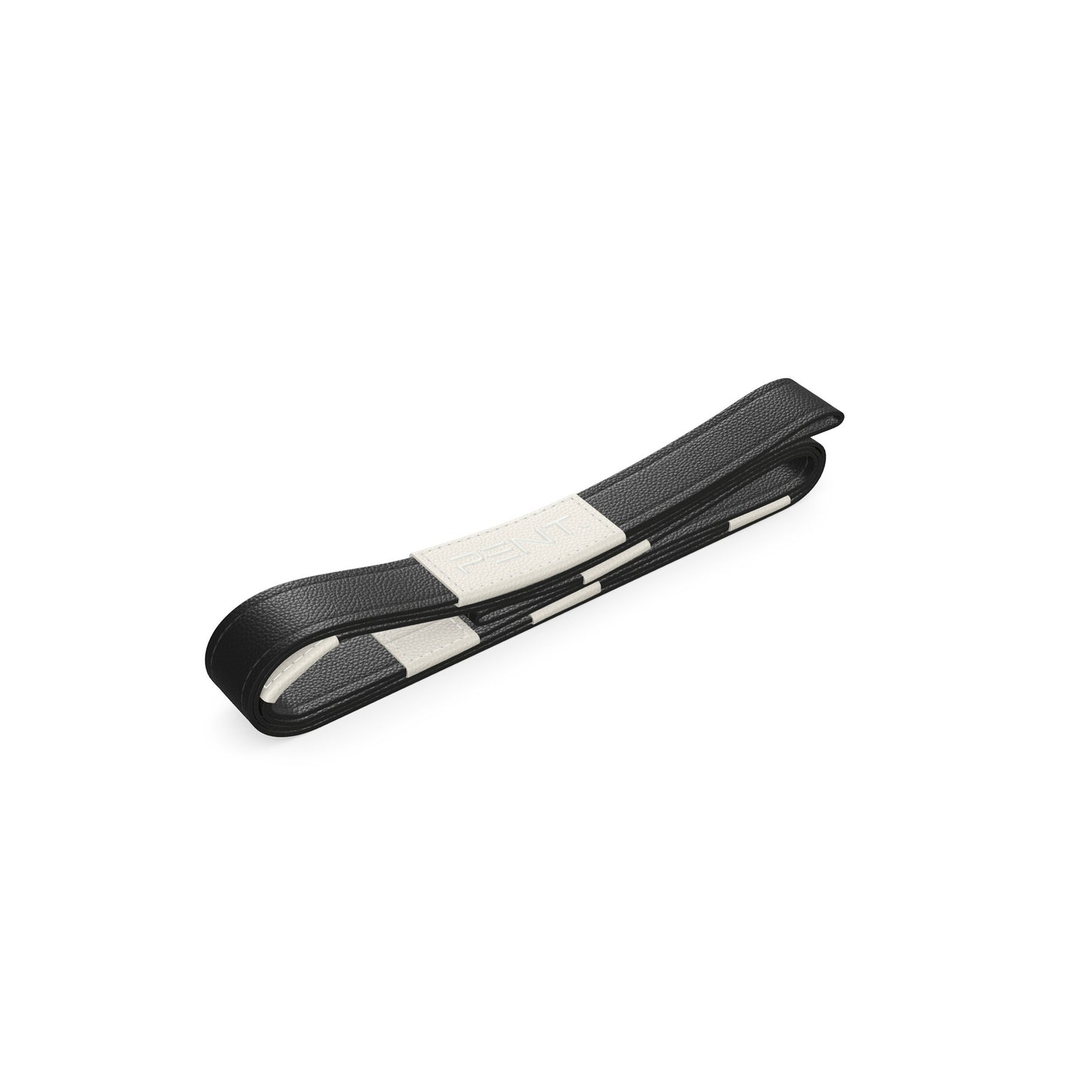 Luxury yoga equipment, handmade yoga strap with luxurious natural Italian leather. Customize in black base leather and white accent leather. PENT. PASA - Luxury Leather Yoga Strap