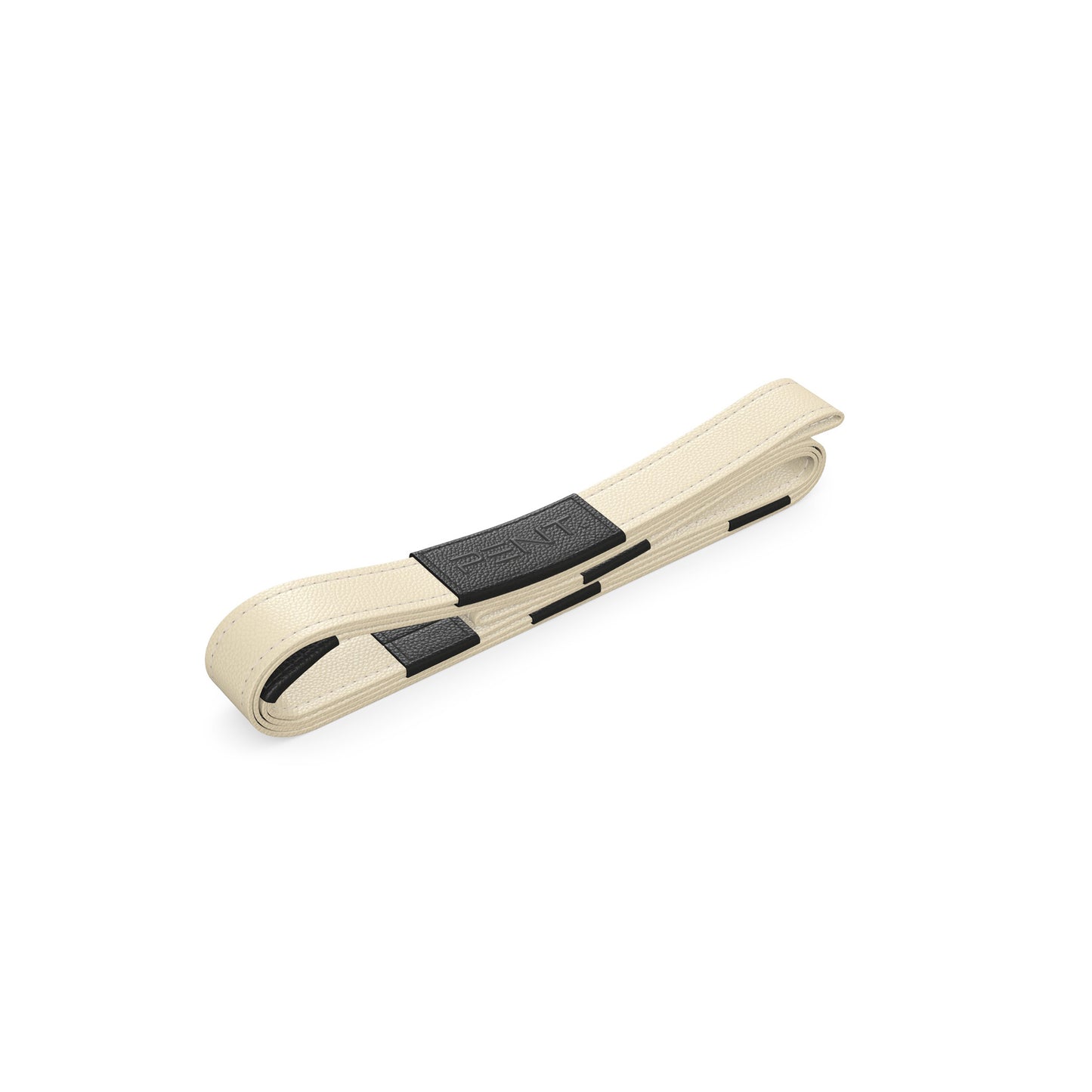 Luxury yoga equipment, handmade yoga strap with luxurious natural Italian leather. Customize in beige base leather and black accent leather. PENT. PASA - Luxury Leather Yoga Strap