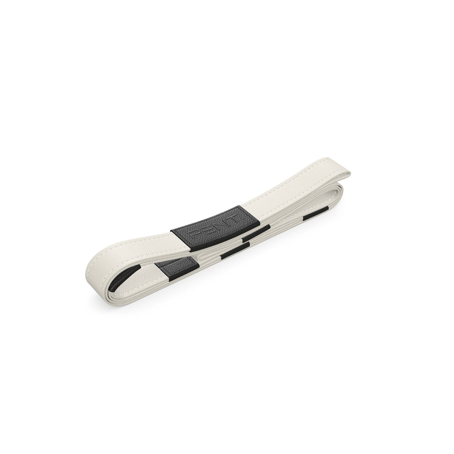 Luxury yoga equipment, handmade yoga strap with luxurious natural Italian leather. Customize in white base leather and black accent leather. PENT. PASA - Luxury Leather Yoga Strap