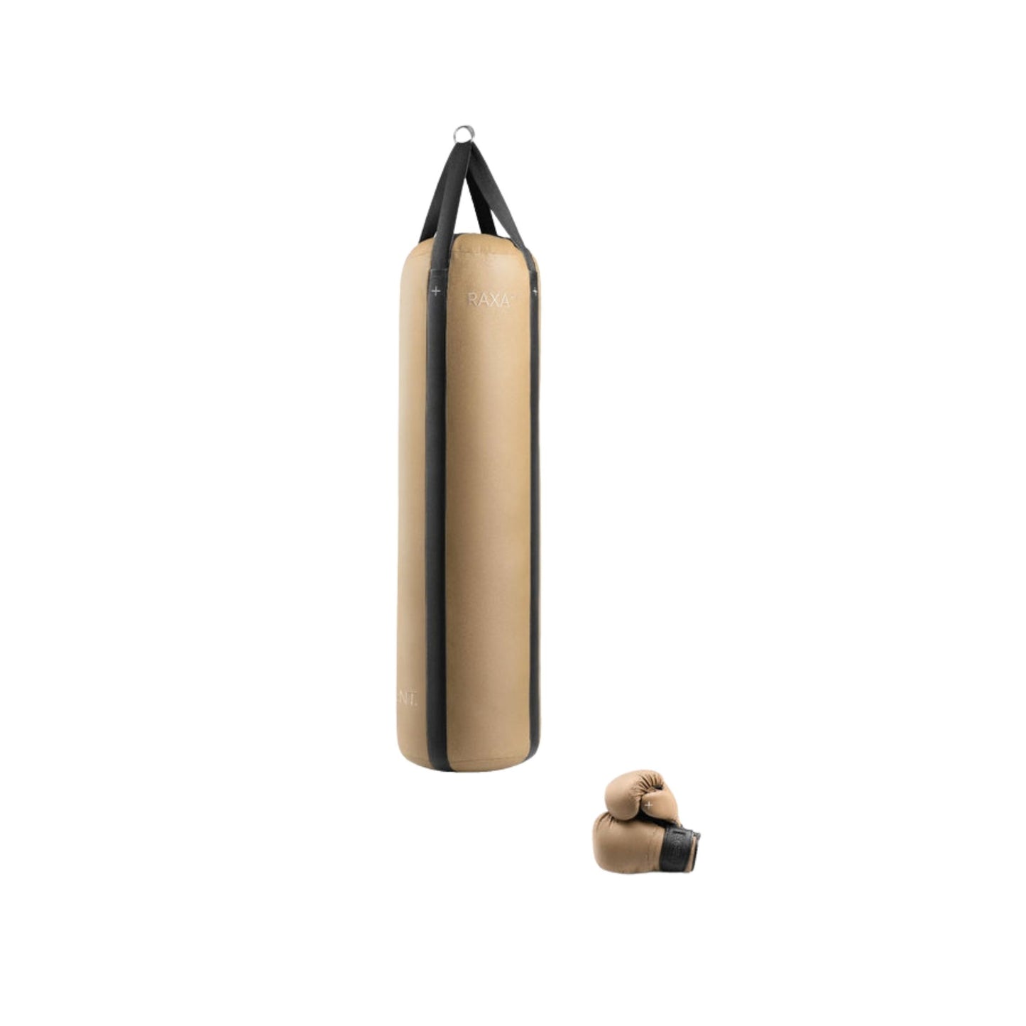 Luxury boxing equipment, handcrafted genuine Italian leather punching bag and boxing gloves, filled with genuine leather scraps. Base & accent leather in default color. PENT. RAXA