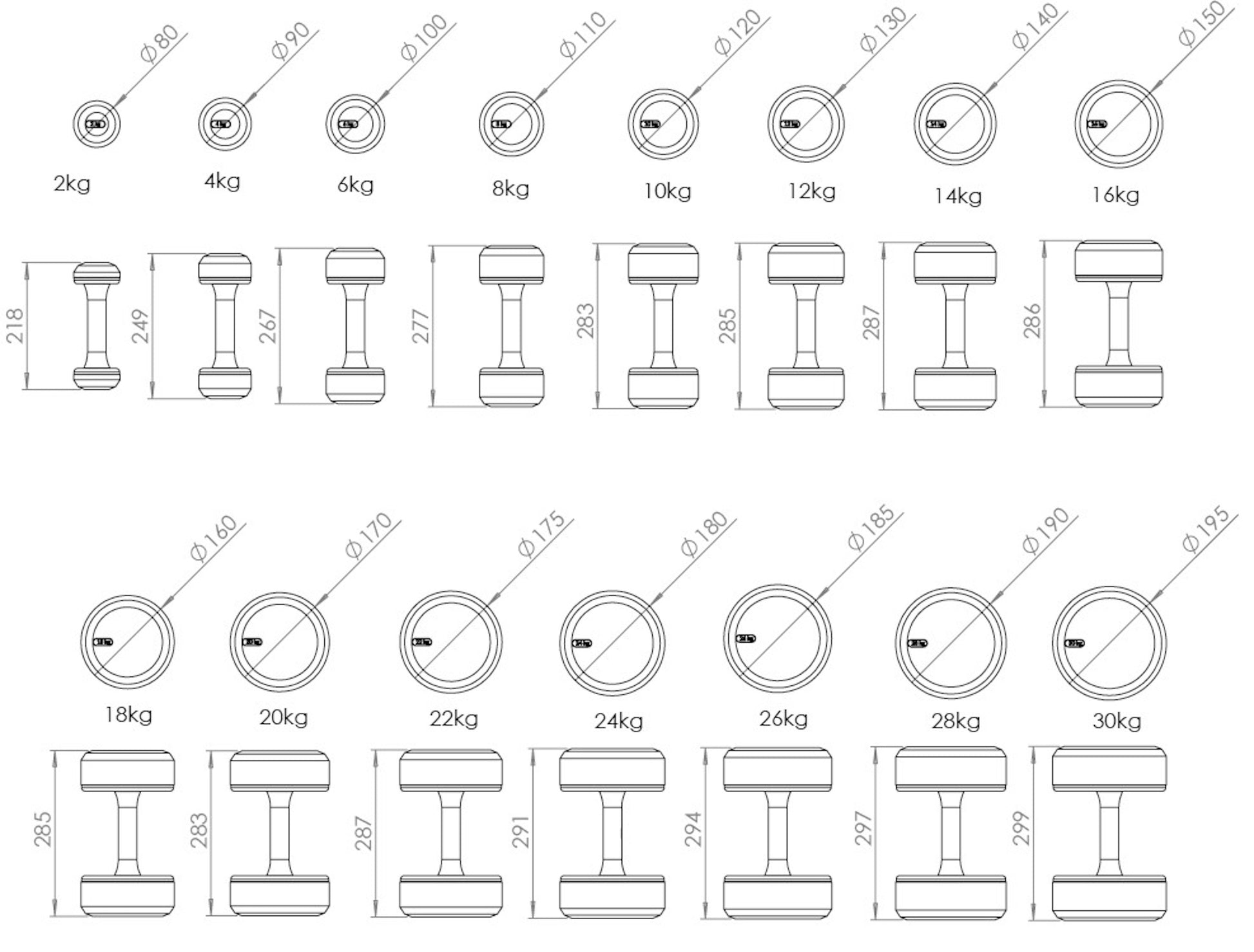 PENT. COLMIA Dimension images for dumbbell.