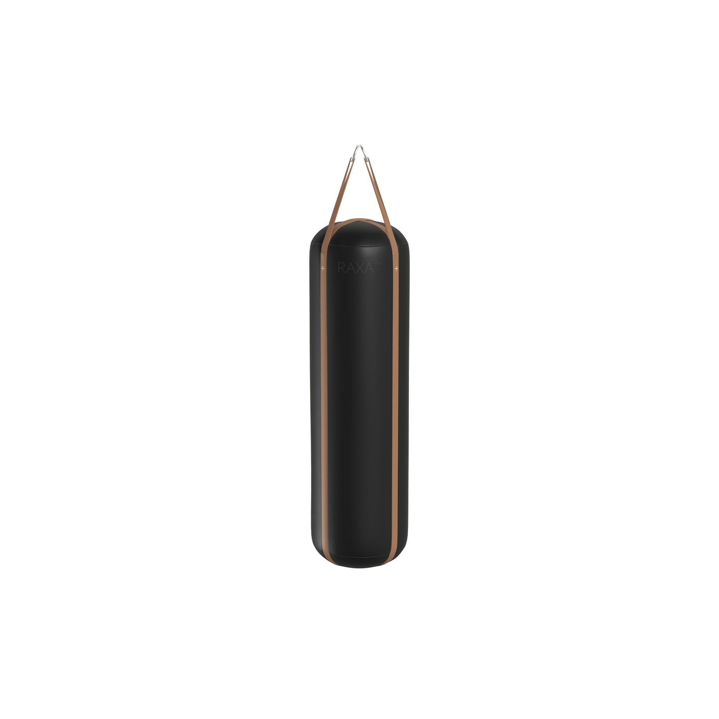 Luxury boxing equipment, handcrafted genuine Italian leather punching bag, filled with genuine leather scraps. With black base & brown accent Italian leather. PENT. RAXA
