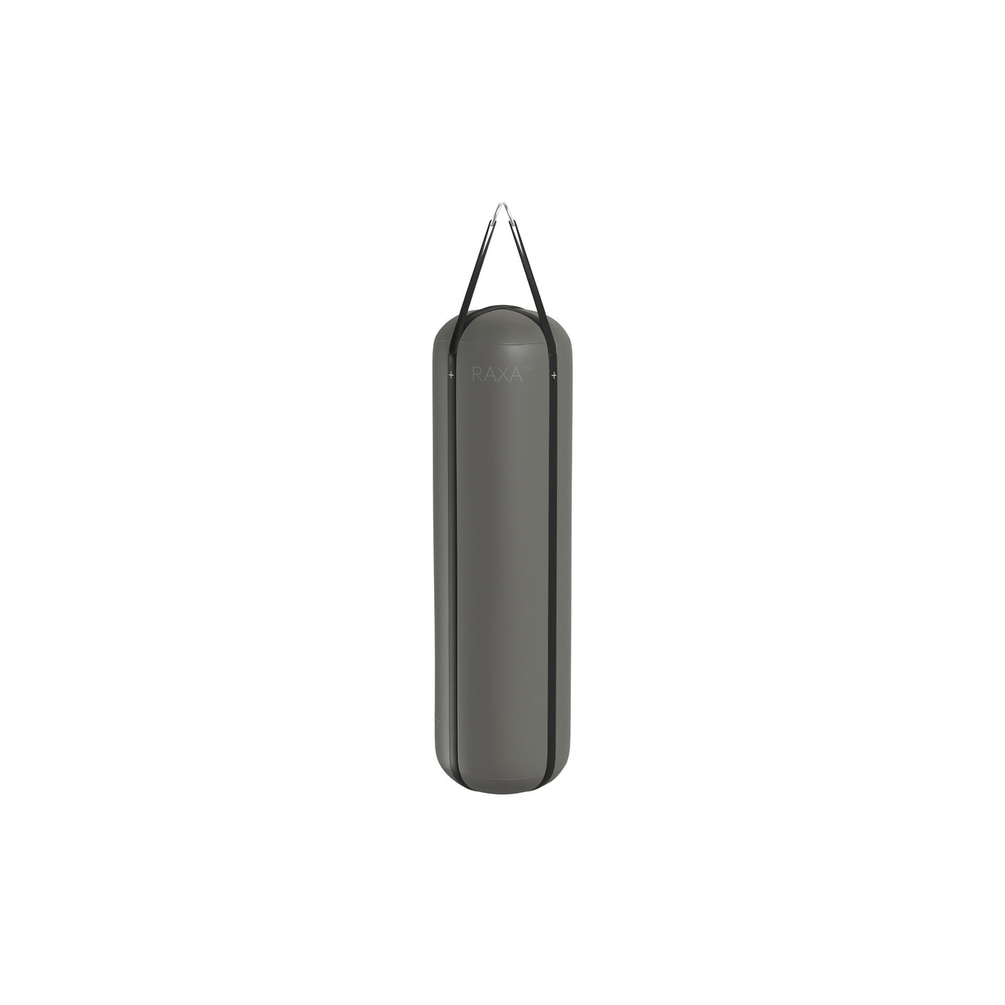 Luxury boxing equipment, handcrafted genuine Italian leather punching bag, filled with genuine leather scraps. With grey base & black accent Italian leather. PENT. RAXA