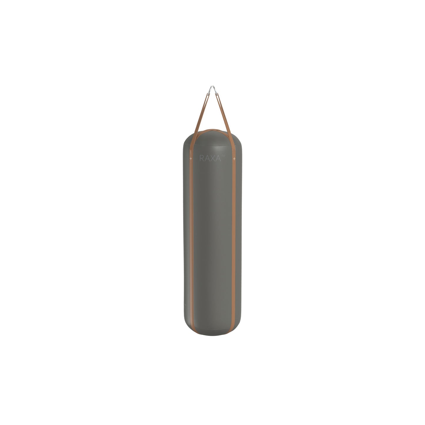 Luxury boxing equipment, handcrafted genuine Italian leather punching bag, filled with genuine leather scraps. With grey base & brown accent Italian leather. PENT. RAXA