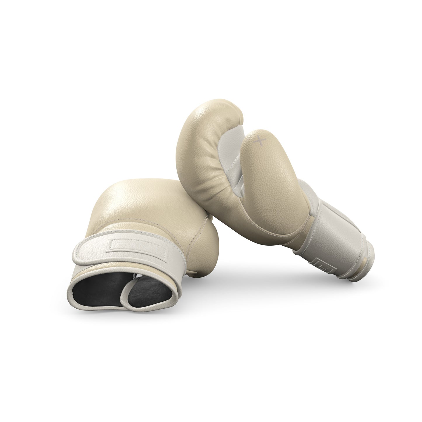 Luxury fitness equipment, handmade boxing gloves with premium Italian leather, base leather in beige and accent leather in white color. PENT. RAXA - Luxury Boxing Gloves