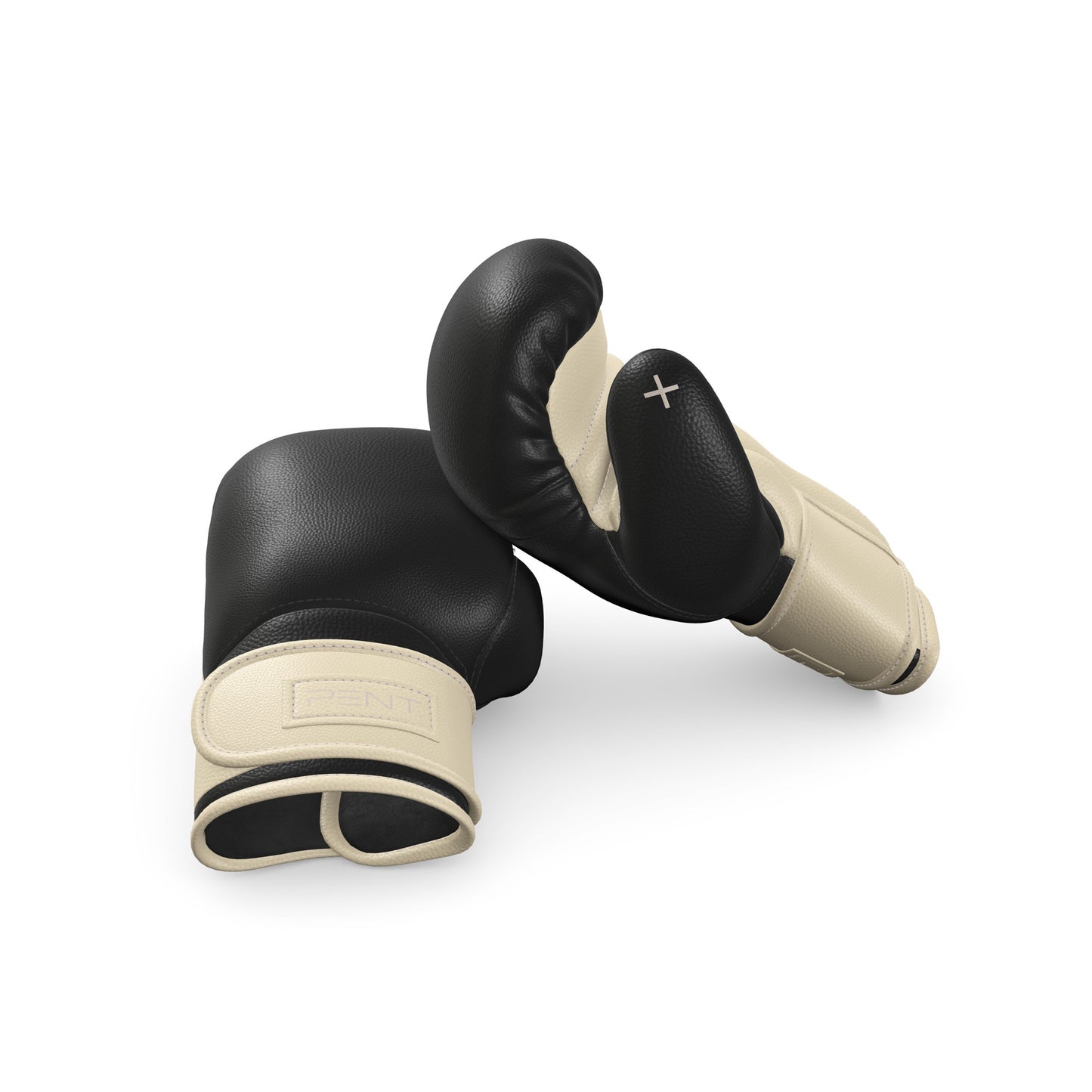Luxury fitness equipment, handmade boxing gloves with premium Italian leather, base leather in black and accent leather in beige color. PENT. RAXA - Luxury Boxing Gloves