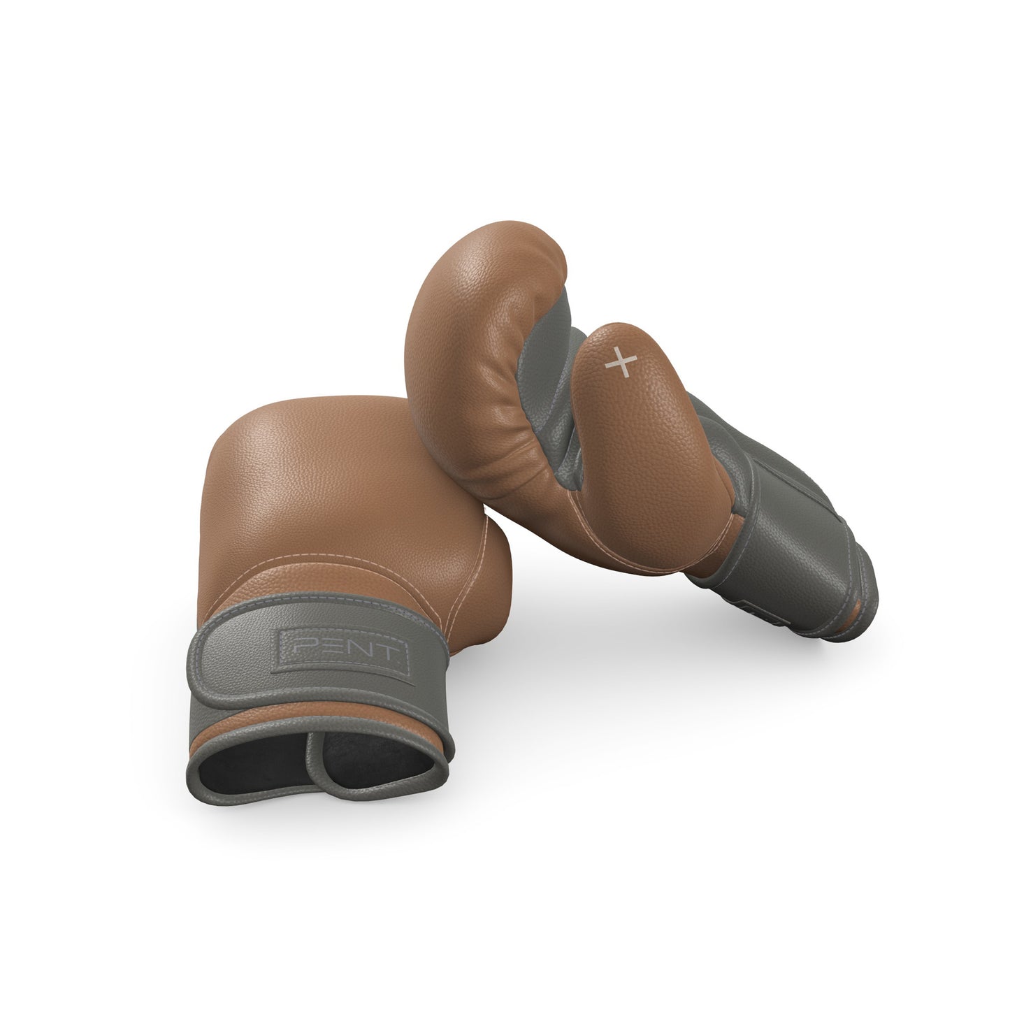 Luxury fitness equipment, handmade boxing gloves with premium Italian leather, base leather in brown and accent leather in grey color. PENT. RAXA - Luxury Boxing Gloves