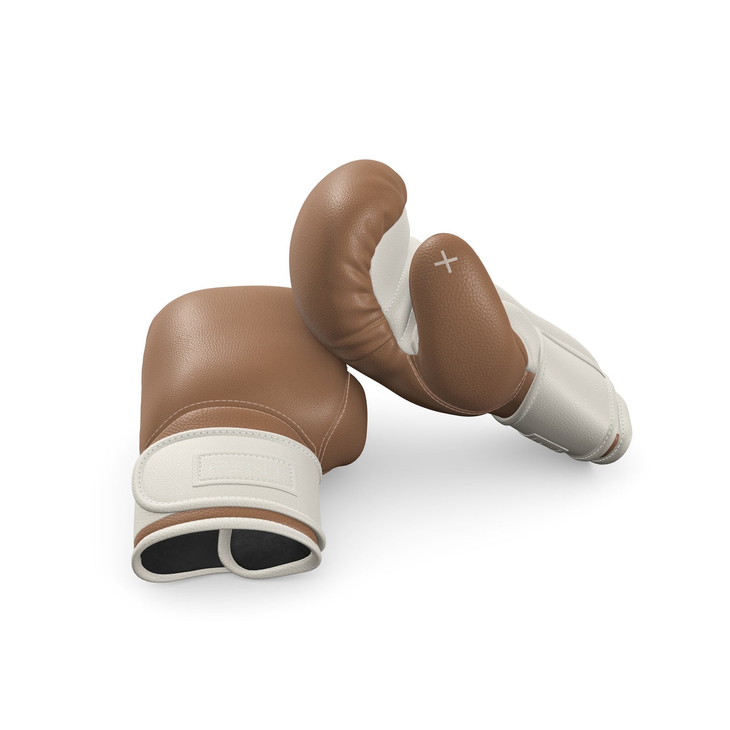 Luxury fitness equipment, handmade boxing gloves with premium Italian leather, base leather in brown and accent leather in white color. PENT. RAXA - Luxury Boxing Gloves
