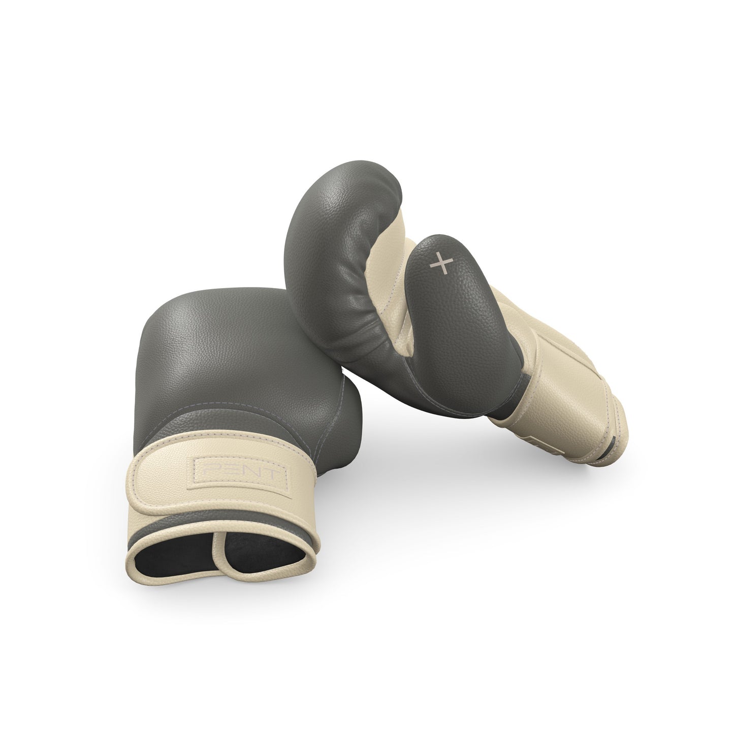Luxury fitness equipment, handmade boxing gloves with premium Italian leather, base leather in grey and accent leather in beige color. PENT. RAXA - Luxury Boxing Gloves