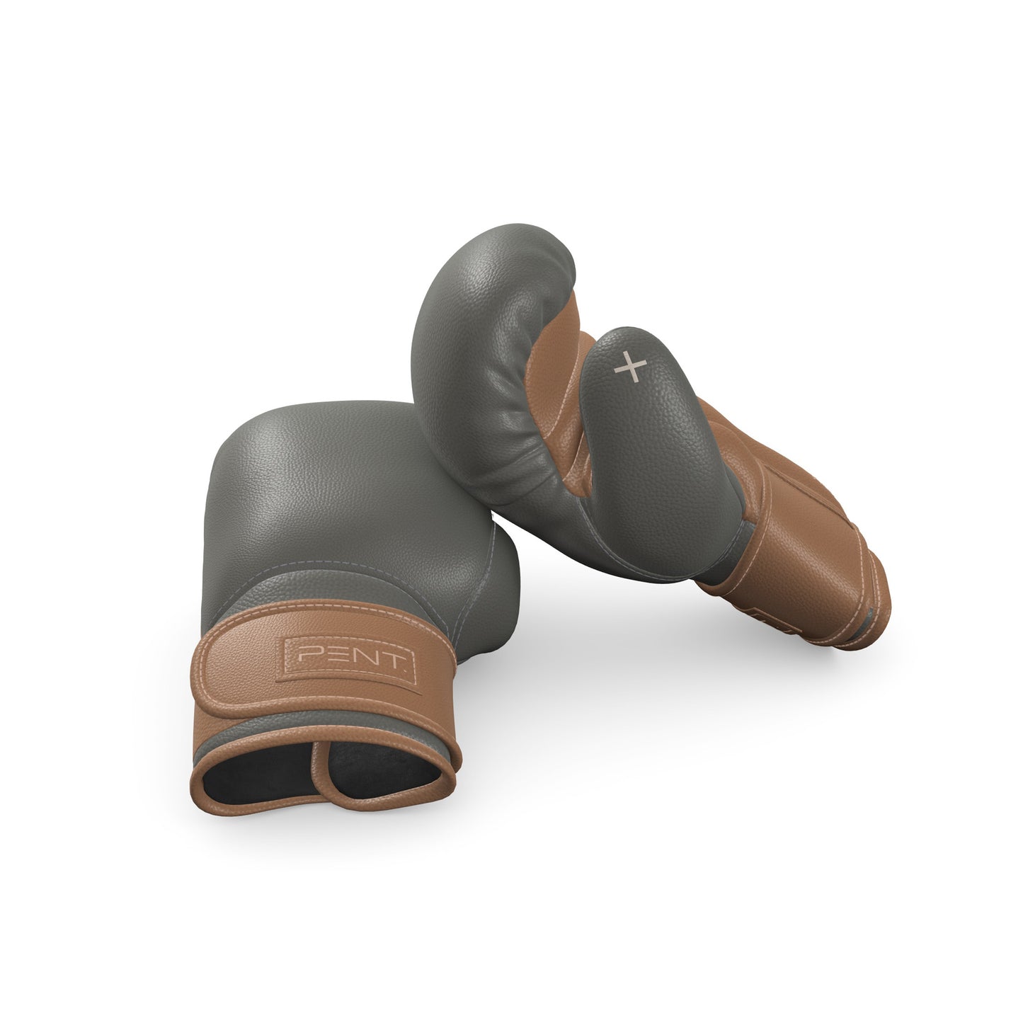 Luxury fitness equipment, handmade boxing gloves with premium Italian leather, base leather in grey and accent leather in brown color. PENT. RAXA - Luxury Boxing Gloves