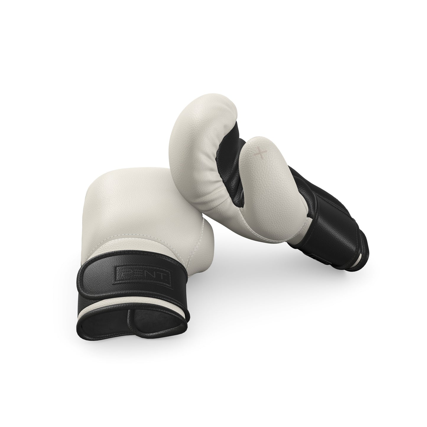 Luxury fitness equipment, handmade boxing gloves with premium Italian leather, base leather in white and accent leather in black color. PENT. RAXA - Luxury Boxing Gloves