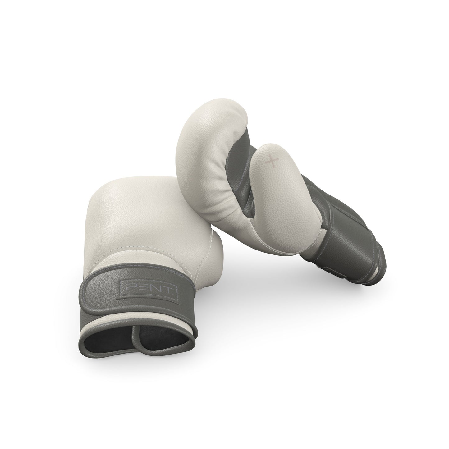 Luxury fitness equipment, handmade boxing gloves with premium Italian leather, base leather in white and accent leather in grey color. PENT. RAXA - Luxury Boxing Gloves